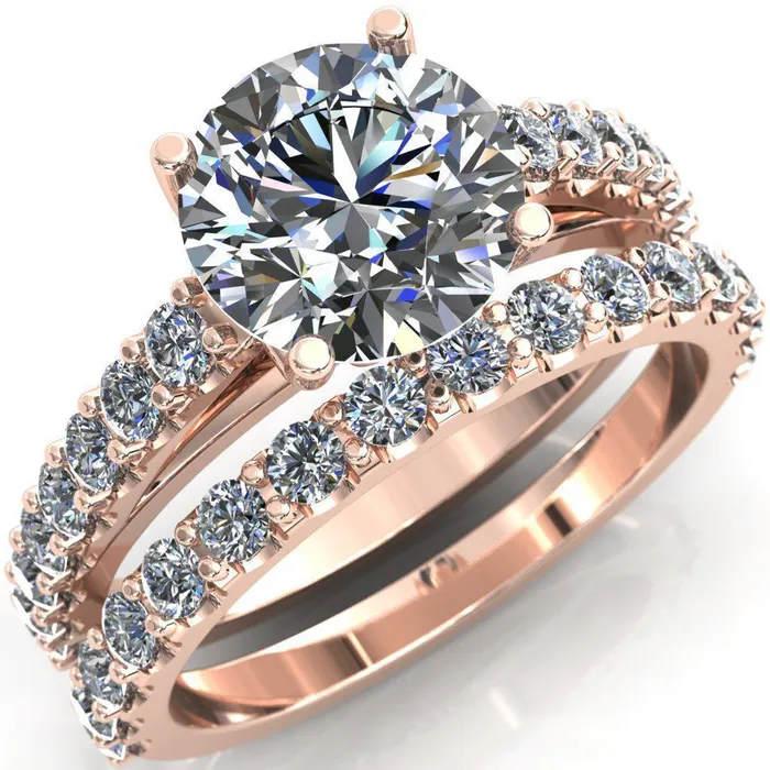 Fire Brilliance Rings Chiara Round Center Stone Diamond Accented Preset Peg Setting with Prong Set Diamond Shoulder Ring