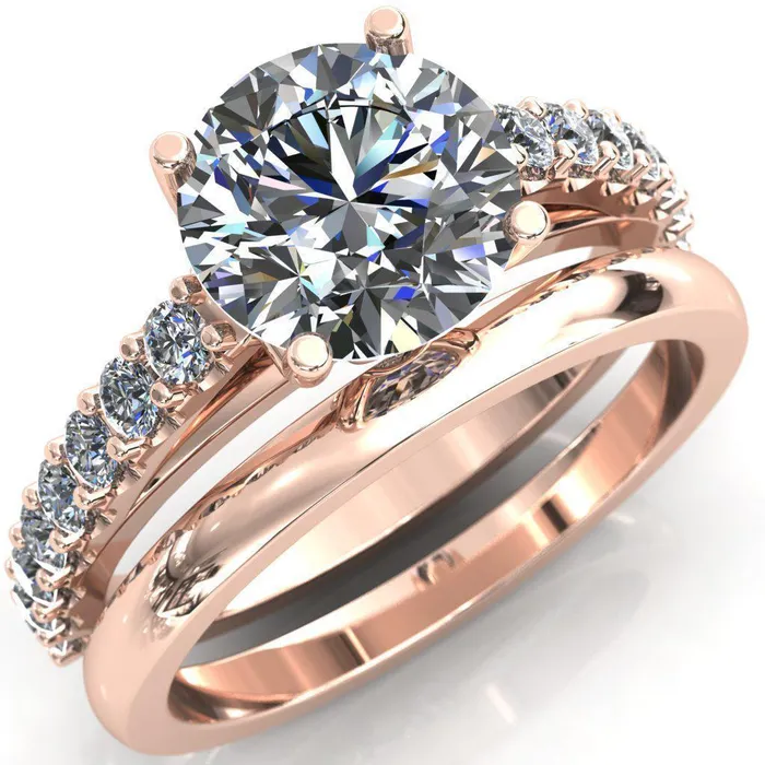 Fire Brilliance Rings Chiara Round Center Stone Diamond Accented Preset Peg Setting with Prong Set Diamond Shoulder Ring
