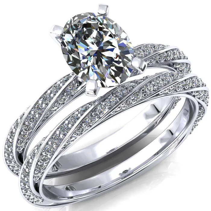 Fire Brilliance Rings Elysia Oval Center Stone 4 Prong 34 Eternity Diamond Accent Ring