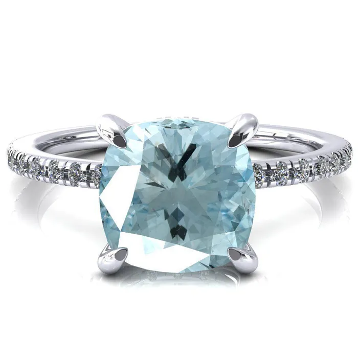 Fire Brilliance Rings Ezili Cushion Aqua Blue Spinel 4 Claw Prong Micro Pave Diamond Sides Engagement Ring Fire Brilliance Rings Ezili Cushion Aqua Blue Spinel 4 Claw Prong Micro Pave Diamond Sides Engagement Ring