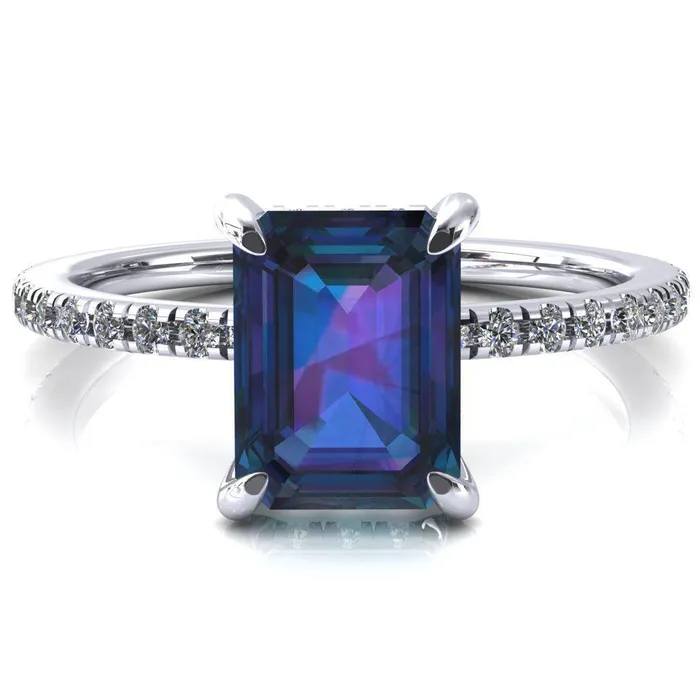 Fire Brilliance Rings Ezili Emerald Alexandrite 4 Claw Prong Micro Pave Diamond Sides Engagement Ring Fire Brilliance Rings Ezili Emerald Alexandrite 4 Claw Prong Micro Pave Diamond Sides Engagement Ring
