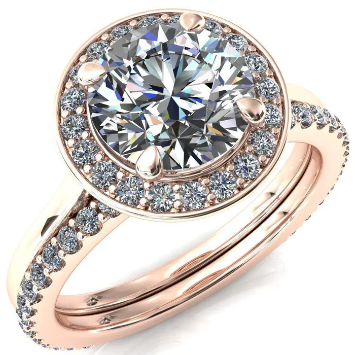 Fire Brilliance Rings Holly Round Center Stone 4 Prong Pinpoint Floating Halo Scalloped Cathedral Ring