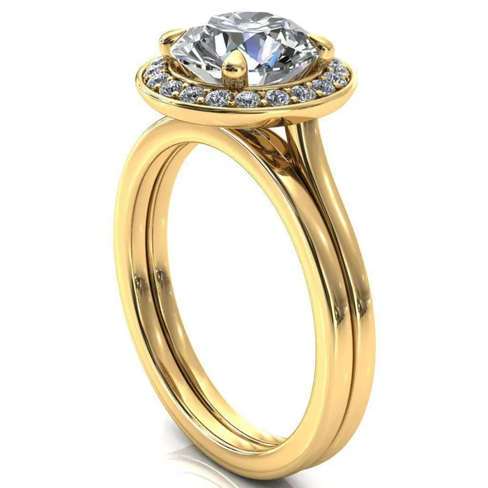 Fire Brilliance Rings Holly Round Center Stone 4 Prong Pinpoint Floating Halo Scalloped Cathedral Ring