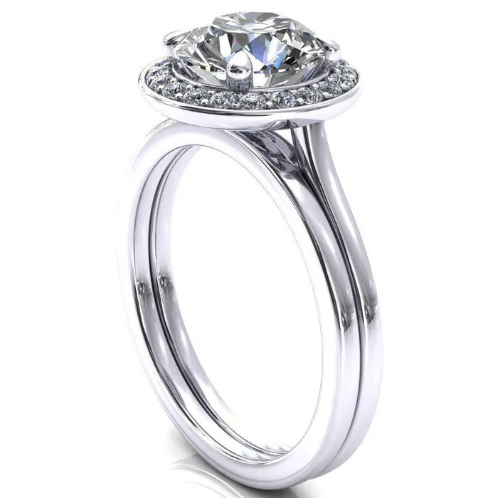 Fire Brilliance Rings Holly Round Center Stone 4 Prong Pinpoint Floating Halo Scalloped Cathedral Ring