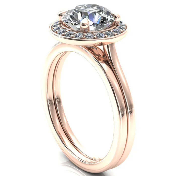 Fire Brilliance Rings Holly Round Center Stone 4 Prong Pinpoint Floating Halo Scalloped Cathedral Ring