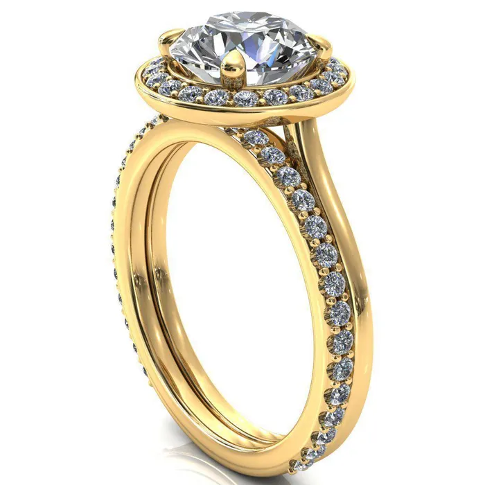 Fire Brilliance Rings Holly Round Center Stone 4 Prong Pinpoint Floating Halo Scalloped Cathedral Ring