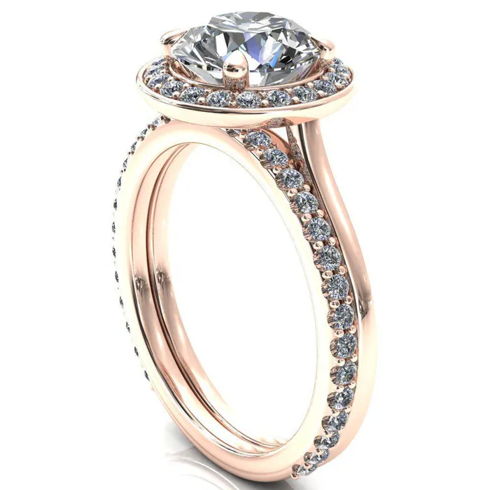Fire Brilliance Rings Holly Round Center Stone 4 Prong Pinpoint Floating Halo Scalloped Cathedral Ring