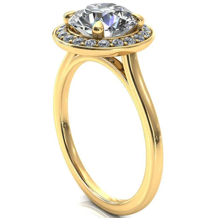 Fire Brilliance Rings Holly Round Center Stone 4 Prong Pinpoint Floating Halo Scalloped Cathedral Ring