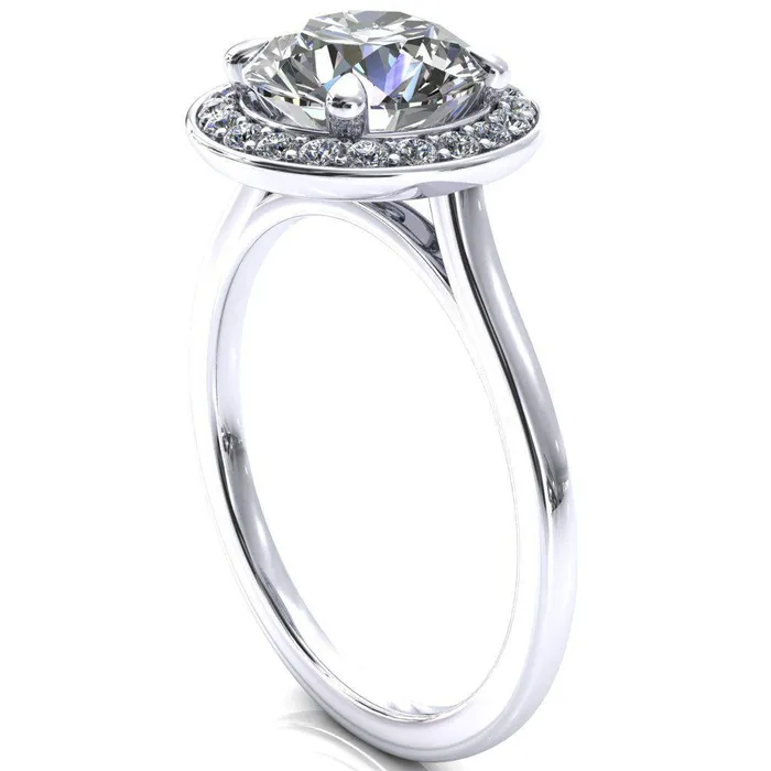 Fire Brilliance Rings Holly Round Center Stone 4 Prong Pinpoint Floating Halo Scalloped Cathedral Ring