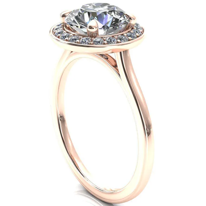 Fire Brilliance Rings Holly Round Center Stone 4 Prong Pinpoint Floating Halo Scalloped Cathedral Ring