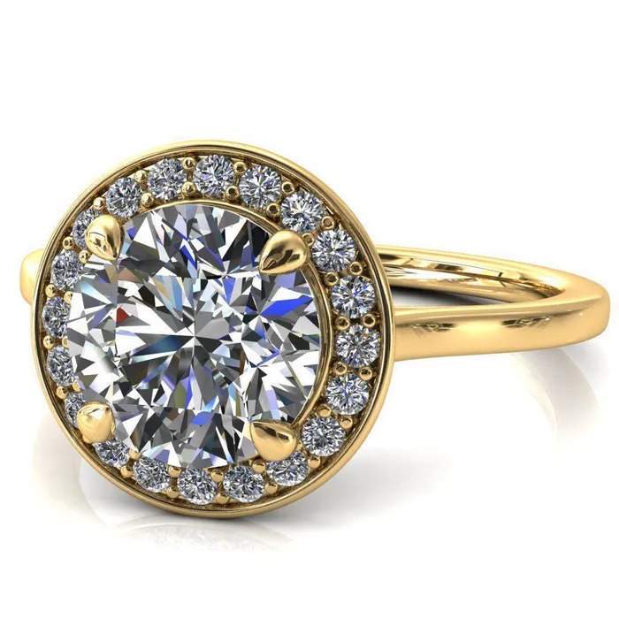 Fire Brilliance Rings Holly Round Center Stone 4 Prong Pinpoint Floating Halo Scalloped Cathedral Ring