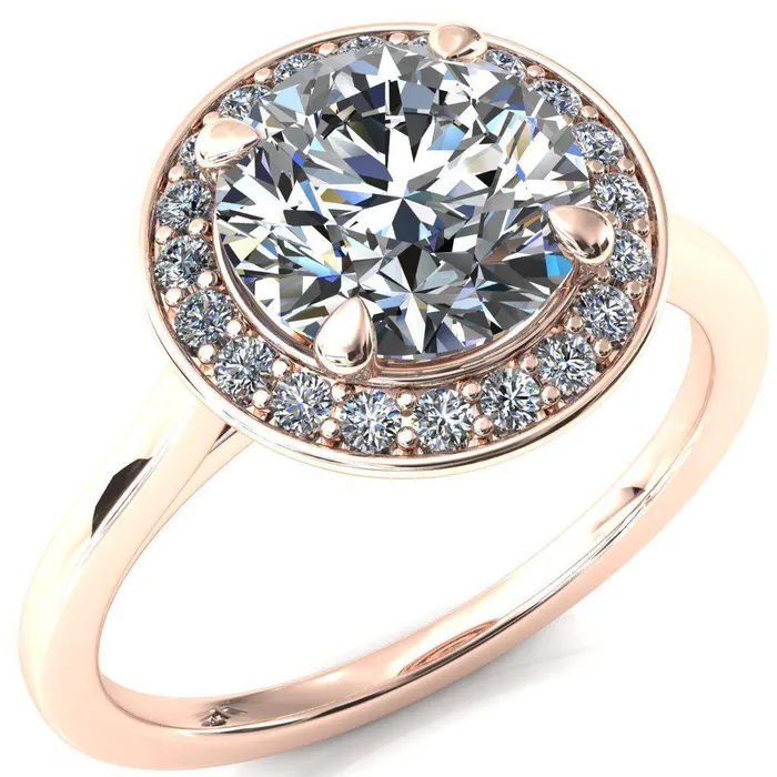 Fire Brilliance Rings Holly Round Center Stone 4 Prong Pinpoint Floating Halo Scalloped Cathedral Ring