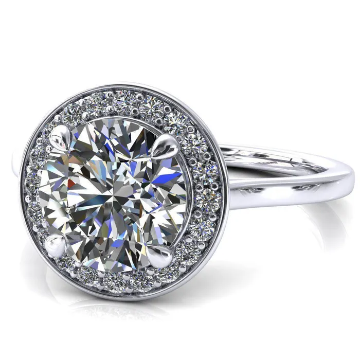 Fire Brilliance Rings Holly Round Center Stone 4 Prong Pinpoint Floating Halo Scalloped Cathedral Ring