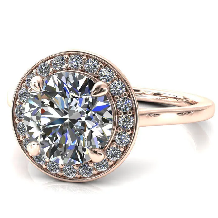 Fire Brilliance Rings Holly Round Center Stone 4 Prong Pinpoint Floating Halo Scalloped Cathedral Ring