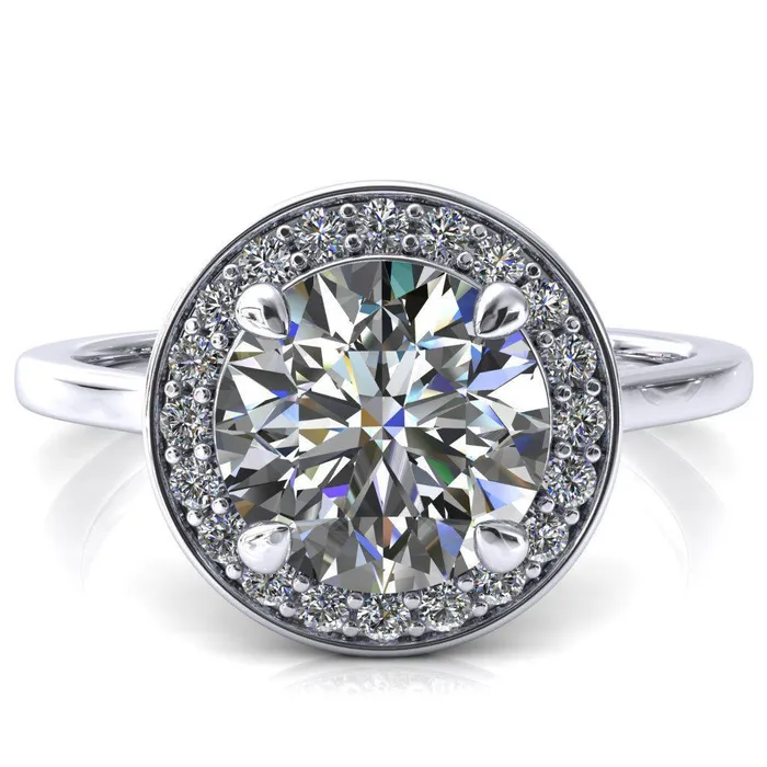 Fire Brilliance Rings Holly Round Center Stone 4 Prong Pinpoint Floating Halo Scalloped Cathedral Ring