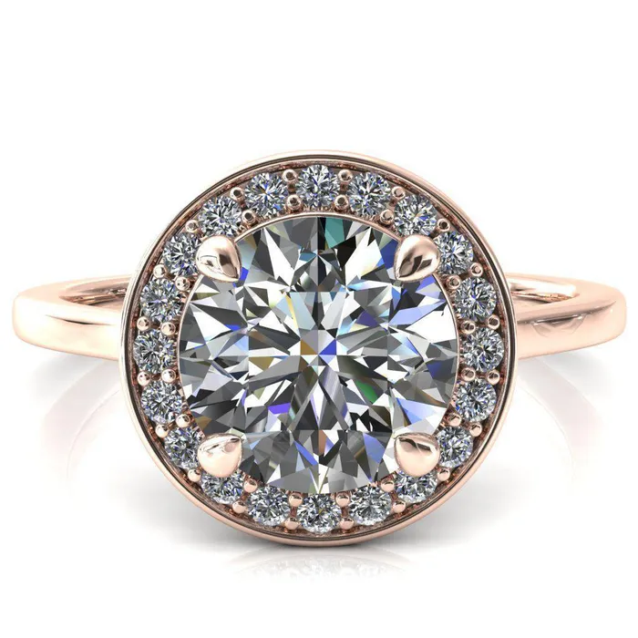 Fire Brilliance Rings Holly Round Center Stone 4 Prong Pinpoint Floating Halo Scalloped Cathedral Ring
