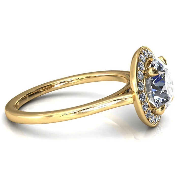 Fire Brilliance Rings Holly Round Center Stone 4 Prong Pinpoint Floating Halo Scalloped Cathedral Ring