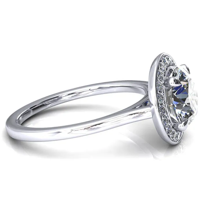 Fire Brilliance Rings Holly Round Center Stone 4 Prong Pinpoint Floating Halo Scalloped Cathedral Ring