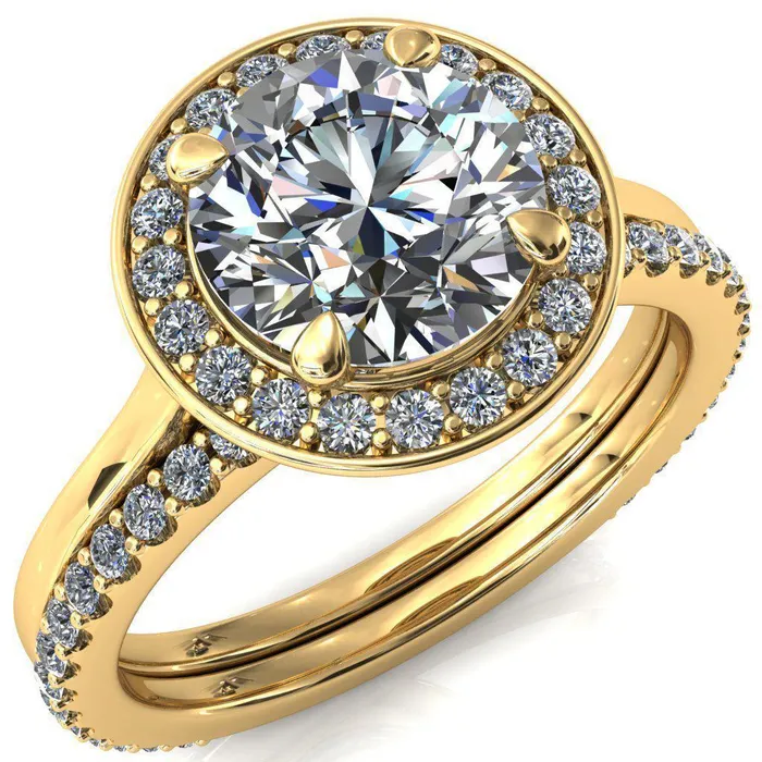 Fire Brilliance Rings Holly Round Center Stone 4 Prong Pinpoint Floating Halo Scalloped Cathedral Ring
