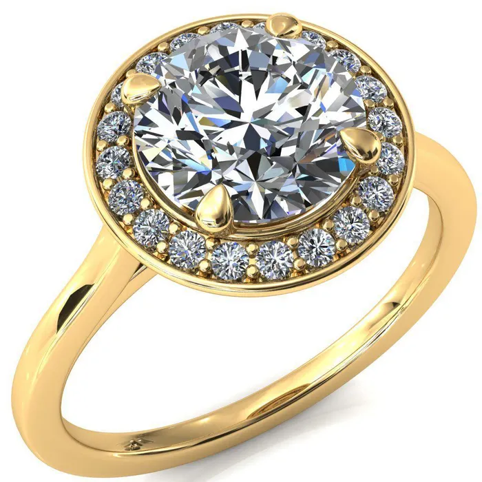 Fire Brilliance Rings Holly Round Center Stone 4 Prong Pinpoint Floating Halo Scalloped Cathedral Ring