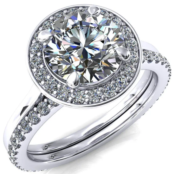 Fire Brilliance Rings Holly Round Center Stone 4 Prong Pinpoint Floating Halo Scalloped Cathedral Ring