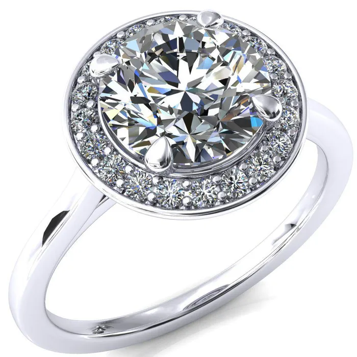 Fire Brilliance Rings Holly Round Center Stone 4 Prong Pinpoint Floating Halo Scalloped Cathedral Ring