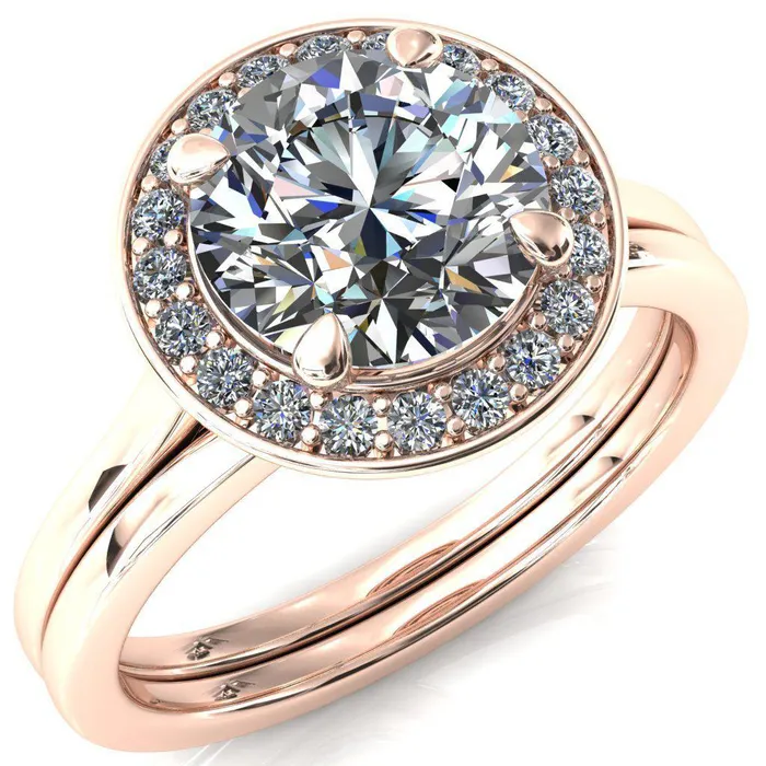 Fire Brilliance Rings Holly Round Center Stone 4 Prong Pinpoint Floating Halo Scalloped Cathedral Ring