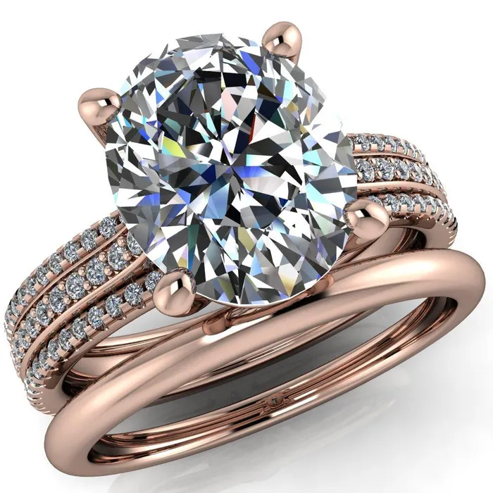 Fire Brilliance Rings Jameson Oval Center Stone Triple Diamond Channel 4 Prong Ring