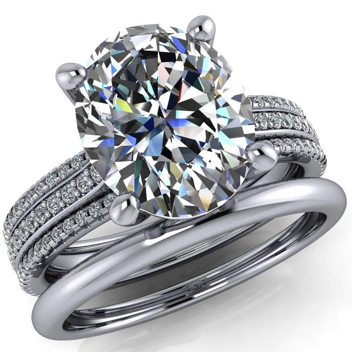 Fire Brilliance Rings Jameson Oval Center Stone Triple Diamond Channel 4 Prong Ring