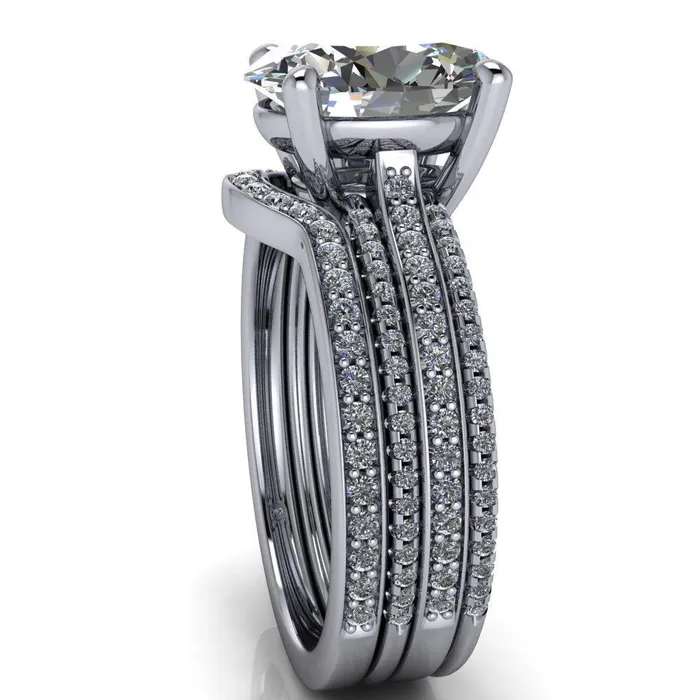 Fire Brilliance Rings Jameson Oval Center Stone Triple Diamond Channel 4 Prong Ring