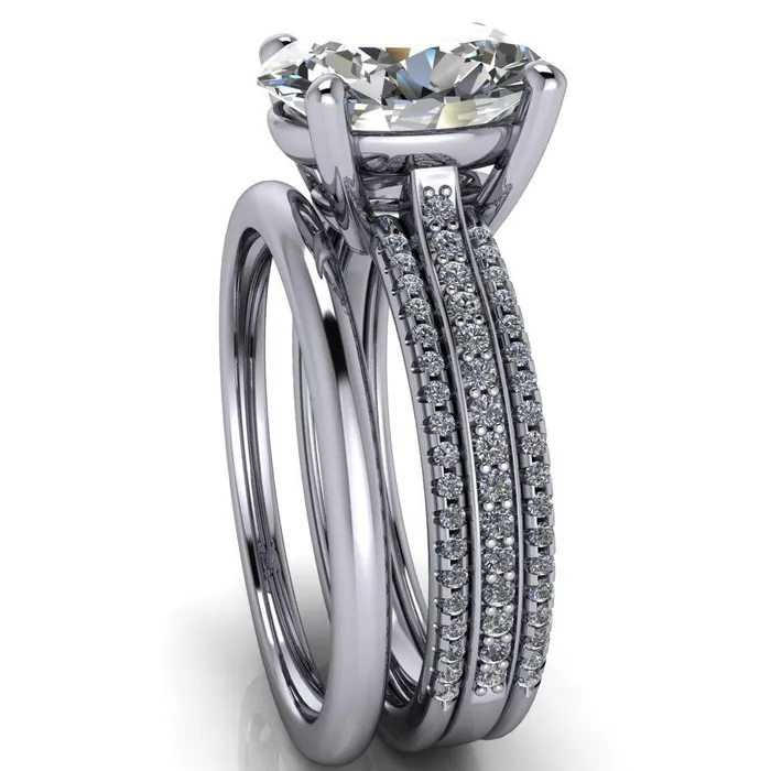 Fire Brilliance Rings Jameson Oval Center Stone Triple Diamond Channel 4 Prong Ring