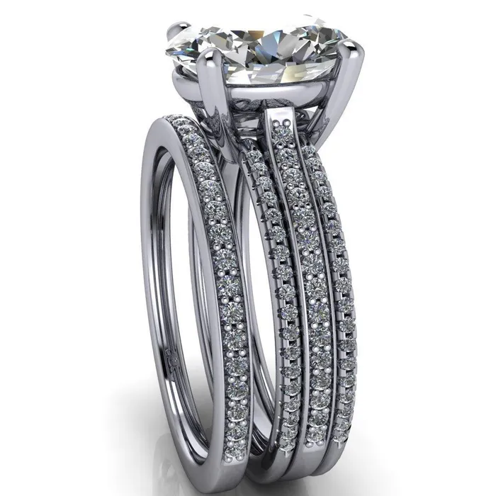 Fire Brilliance Rings Jameson Oval Center Stone Triple Diamond Channel 4 Prong Ring