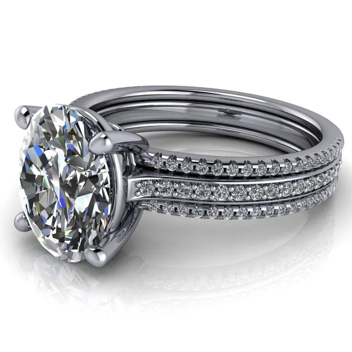 Fire Brilliance Rings Jameson Oval Center Stone Triple Diamond Channel 4 Prong Ring