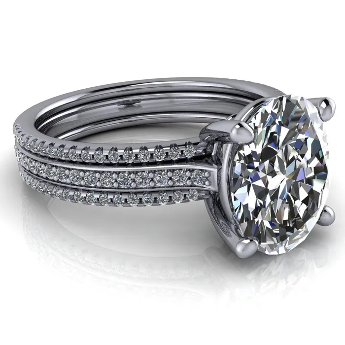 Fire Brilliance Rings Jameson Oval Center Stone Triple Diamond Channel 4 Prong Ring