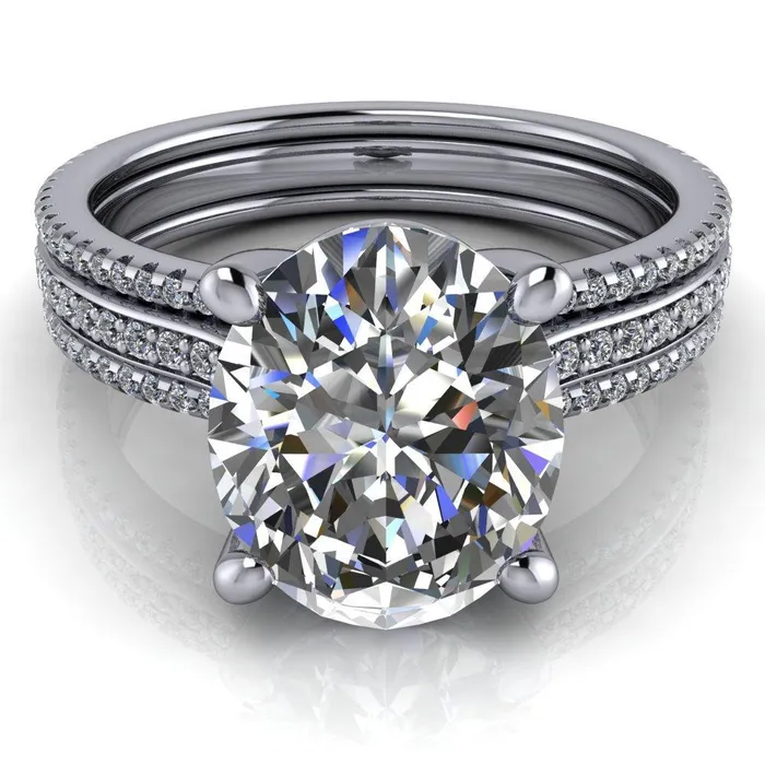 Fire Brilliance Rings Jameson Oval Center Stone Triple Diamond Channel 4 Prong Ring