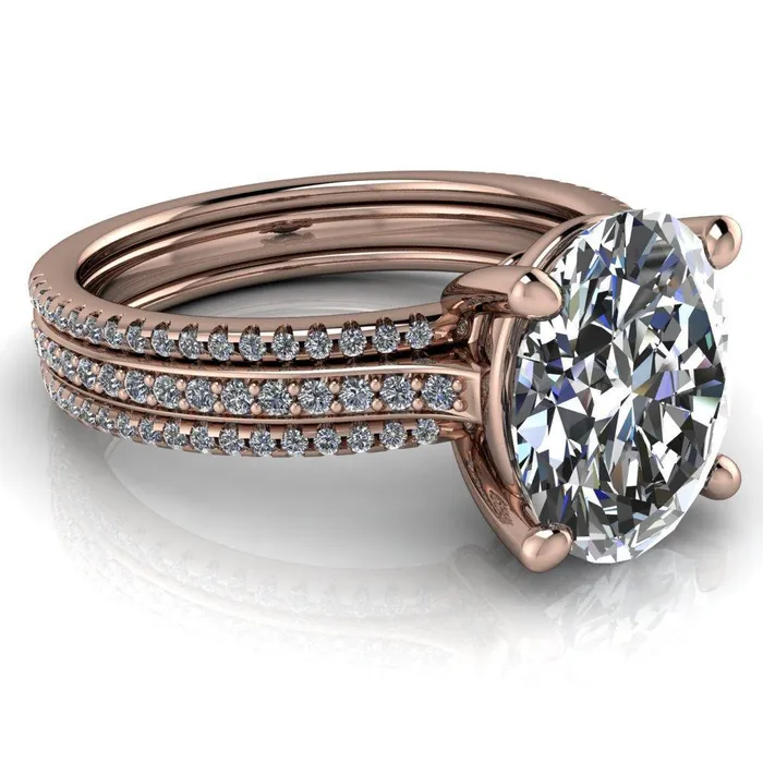 Fire Brilliance Rings Jameson Oval Center Stone Triple Diamond Channel 4 Prong Ring