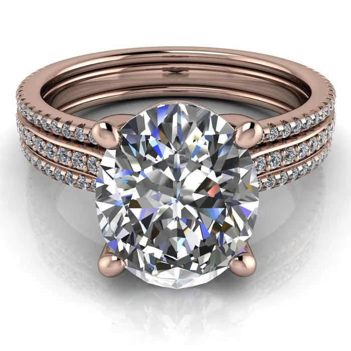 Fire Brilliance Rings Jameson Oval Center Stone Triple Diamond Channel 4 Prong Ring