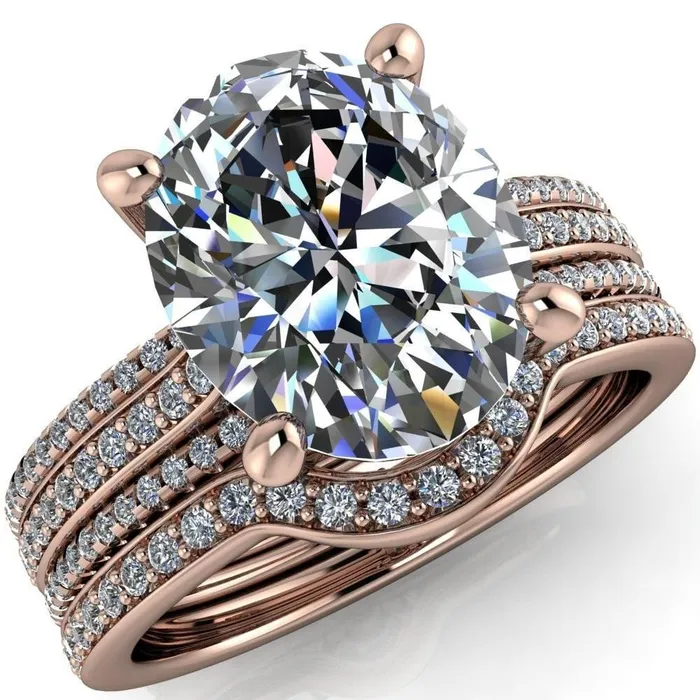 Fire Brilliance Rings Jameson Oval Center Stone Triple Diamond Channel 4 Prong Ring