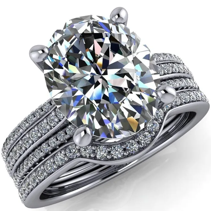 Fire Brilliance Rings Jameson Oval Center Stone Triple Diamond Channel 4 Prong Ring