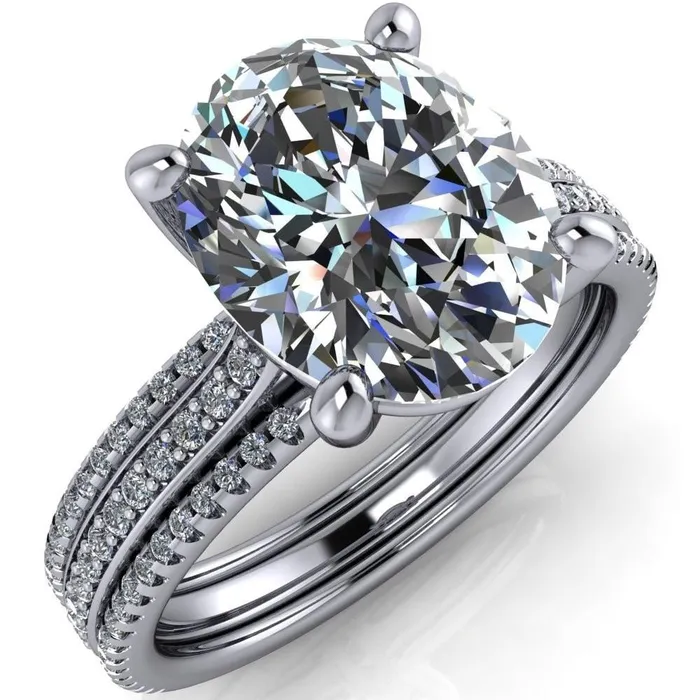 Fire Brilliance Rings Jameson Oval Center Stone Triple Diamond Channel 4 Prong Ring