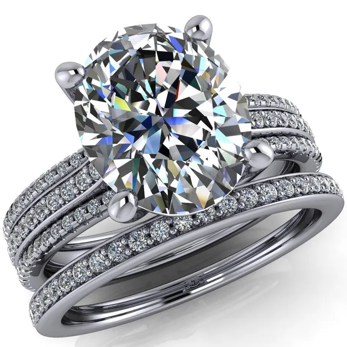 Fire Brilliance Rings Jameson Oval Center Stone Triple Diamond Channel 4 Prong Ring