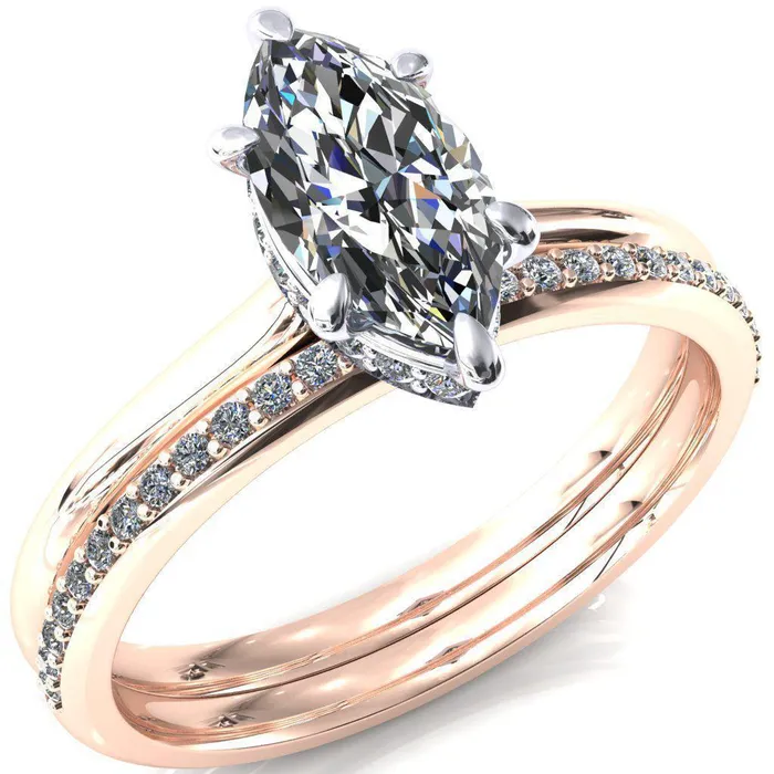 Fire Brilliance Rings Janey Marquise Moissanite 6 Prongs Claw Floating Halo Inverted Cathedral Ring