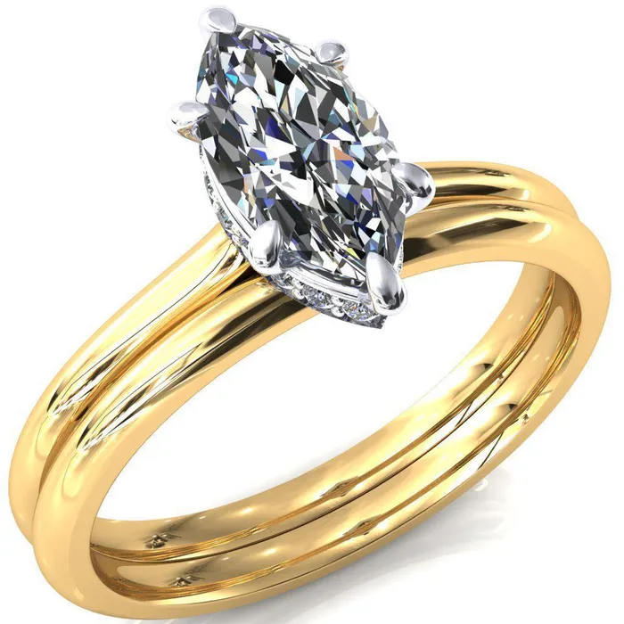 Fire Brilliance Rings Janey Marquise Moissanite 6 Prongs Claw Floating Halo Inverted Cathedral Ring