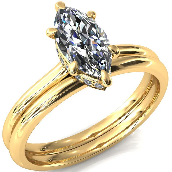 Fire Brilliance Rings Janey Marquise Moissanite 6 Prongs Claw Floating Halo Inverted Cathedral Ring