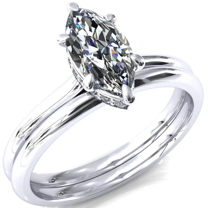 Fire Brilliance Rings Janey Marquise Moissanite 6 Prongs Claw Floating Halo Inverted Cathedral Ring
