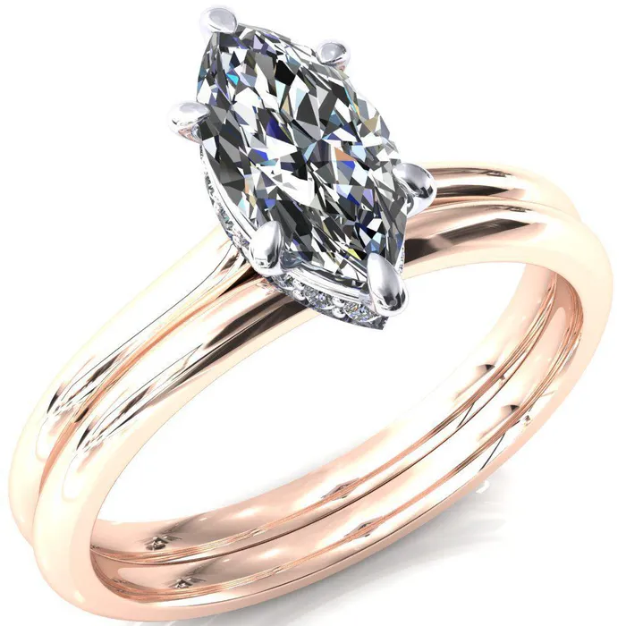 Fire Brilliance Rings Janey Marquise Moissanite 6 Prongs Claw Floating Halo Inverted Cathedral Ring