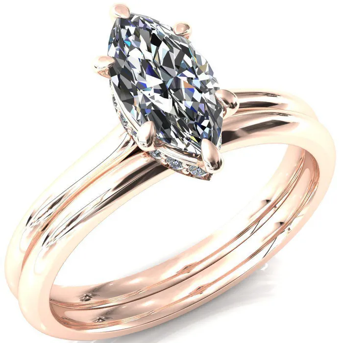 Fire Brilliance Rings Janey Marquise Moissanite 6 Prongs Claw Floating Halo Inverted Cathedral Ring