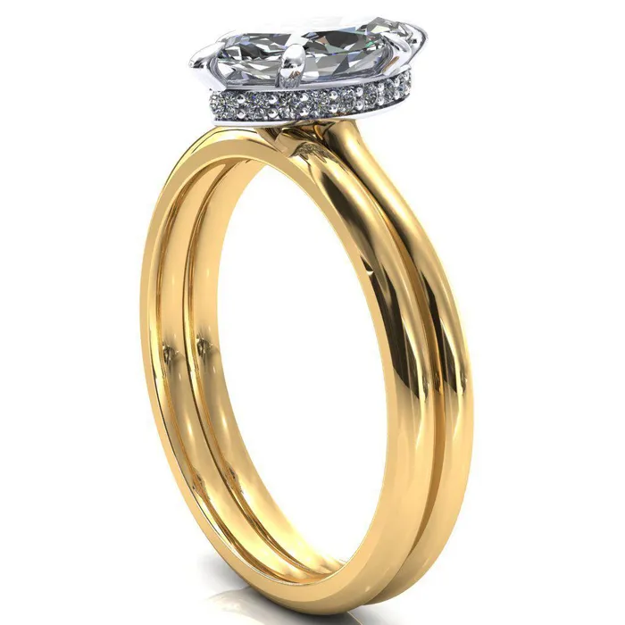 Fire Brilliance Rings Janey Marquise Moissanite 6 Prongs Claw Floating Halo Inverted Cathedral Ring
