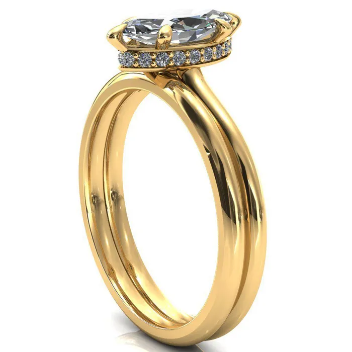 Fire Brilliance Rings Janey Marquise Moissanite 6 Prongs Claw Floating Halo Inverted Cathedral Ring
