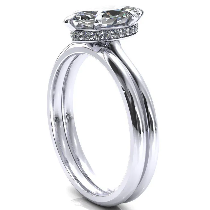 Fire Brilliance Rings Janey Marquise Moissanite 6 Prongs Claw Floating Halo Inverted Cathedral Ring